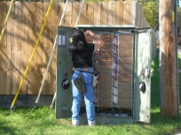 Phone technician checking the line