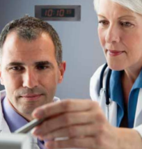 Scientists with clock